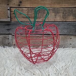 Vintage Chicken Wire Coated Apple Shaped Egg/Fruit Basket W/Green Handle Rustic